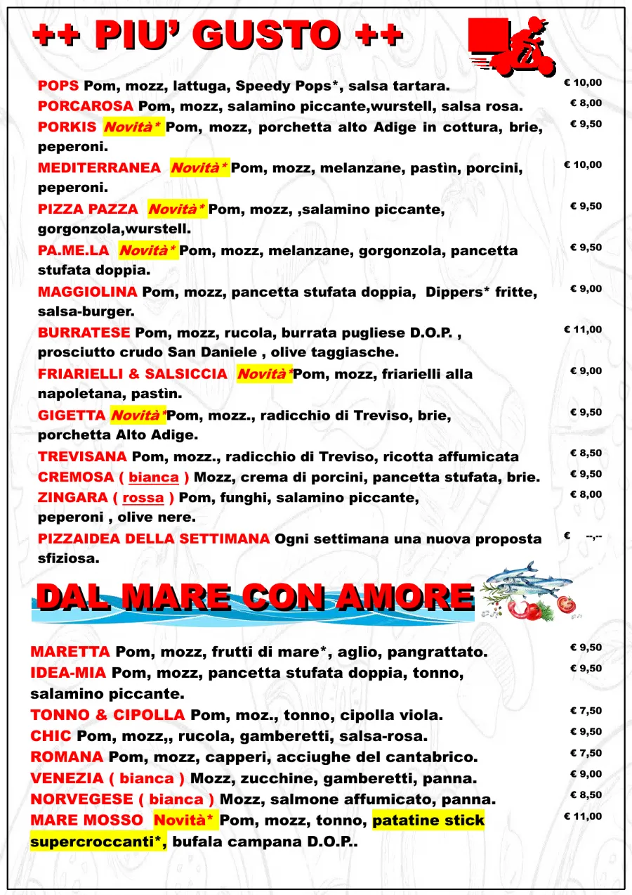 Listino online : Menu Nuovo listino Pizzaidea Ceggia